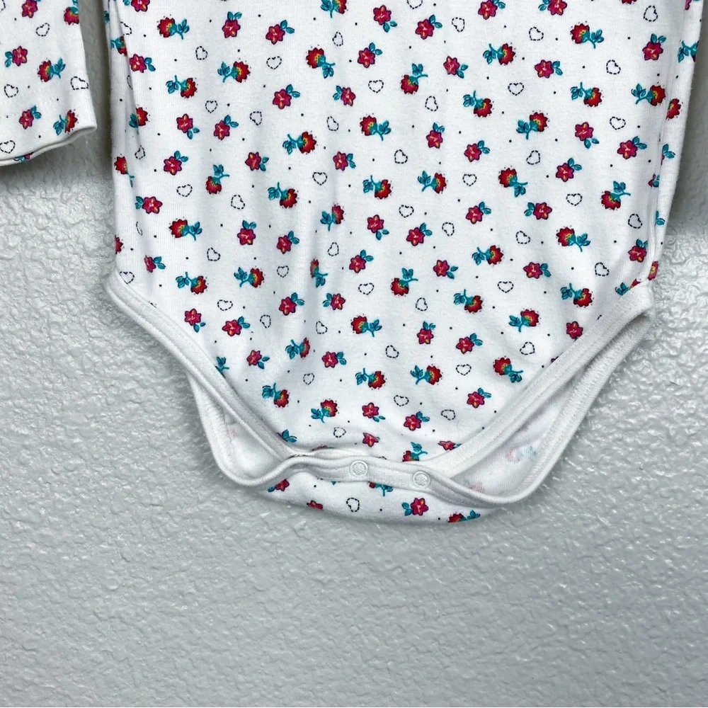 Vintage OshKosh B'gosh Dainty Floral Heart Print Long Sleeve Bodysuit 24M